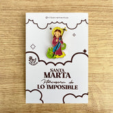 Saint Martha enamel pin Santa Marta Catholic devotional pin kawaii style VII Sacramentos handmade resin coated 3.2 cm religious jewelry