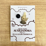Mary Help of Christians enamel pin María Auxiliadora Catholic pin kawaii style VII Sacramentos handmade resin coated 3.2 cm devotional jewelry