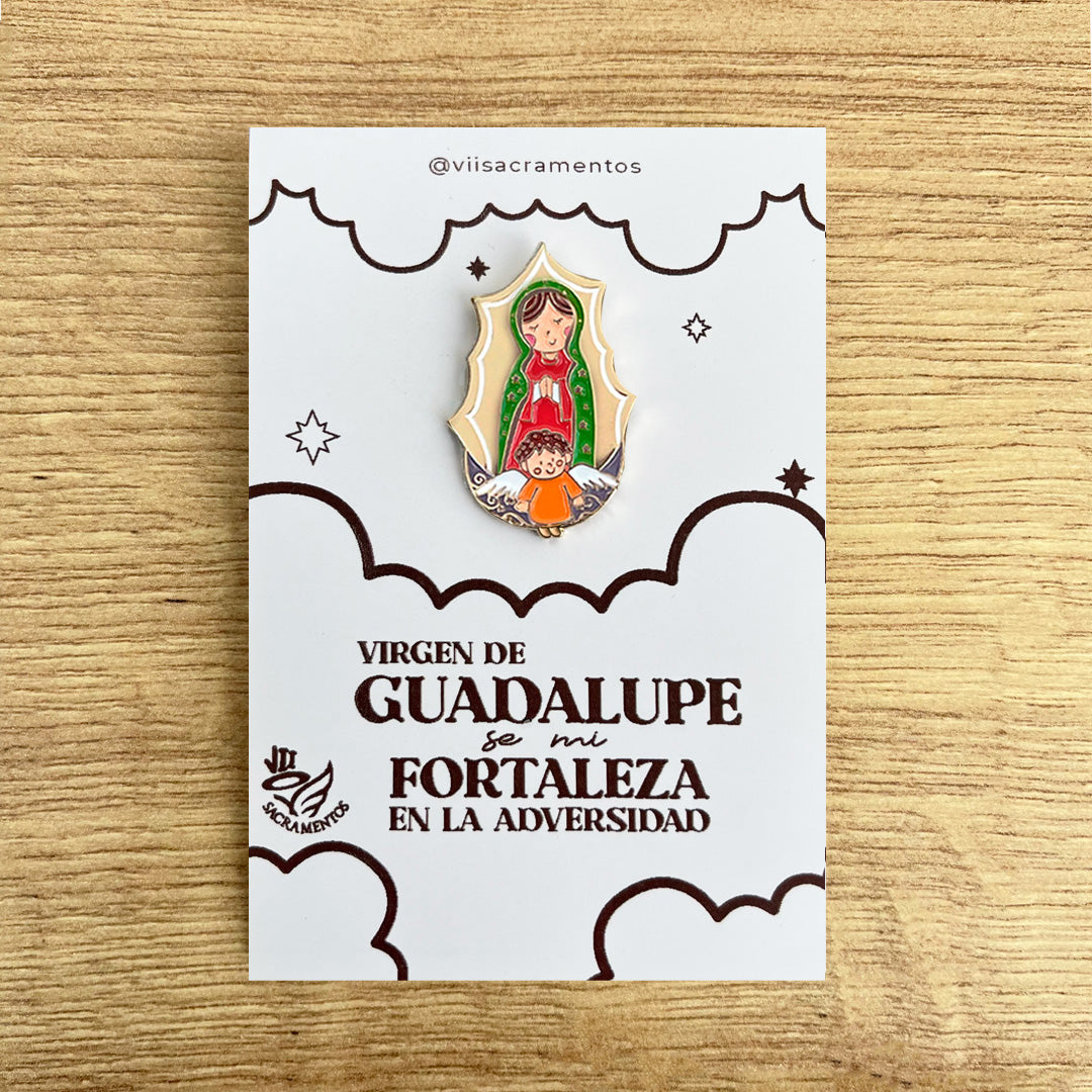 Our Lady of Guadalupe enamel pin Virgen de Guadalupe Catholic pin kawaii style VII Sacramentos handmade resin coated 3.2 cm devotional jewelry