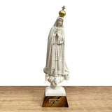 Our Lady of Fatima Unpainted Statue with Golden Crown and Wood-Style Base - 7” (18 cm)