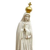 Our Lady of Fatima Unpainted Statue with Golden Crown and Wood-Style Base - 7” (18 cm)