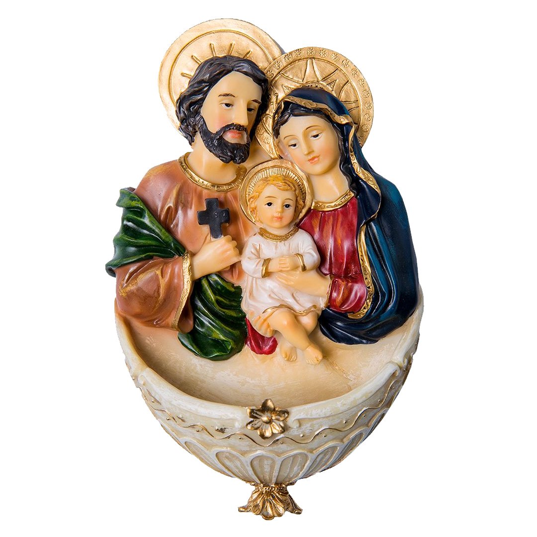 Wall Plaque with Holy Water Holder featuring the Holy Family – 6.9 inches