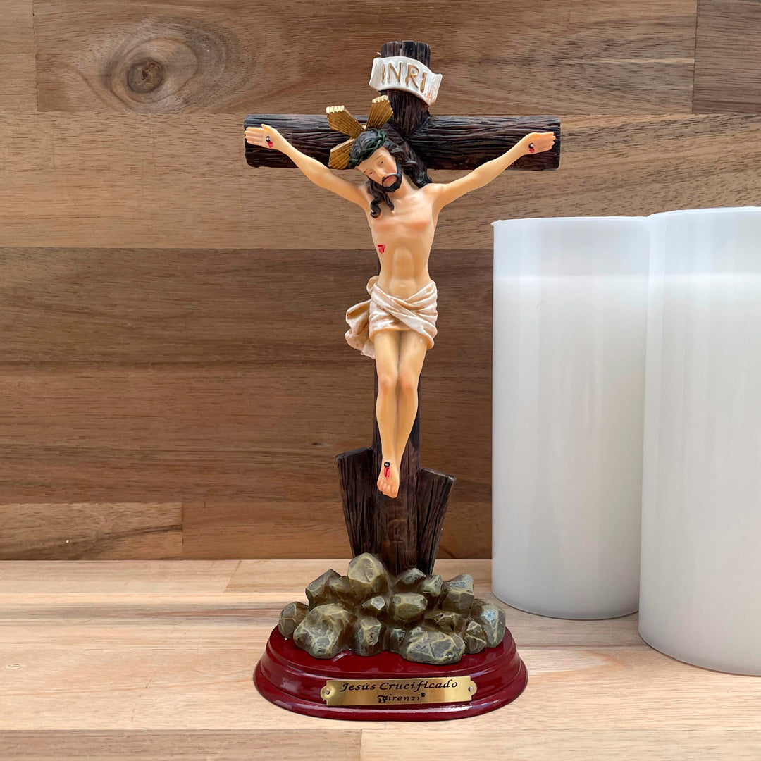 Crucifix Statue of Jesus with Wooden Base – 8 inches