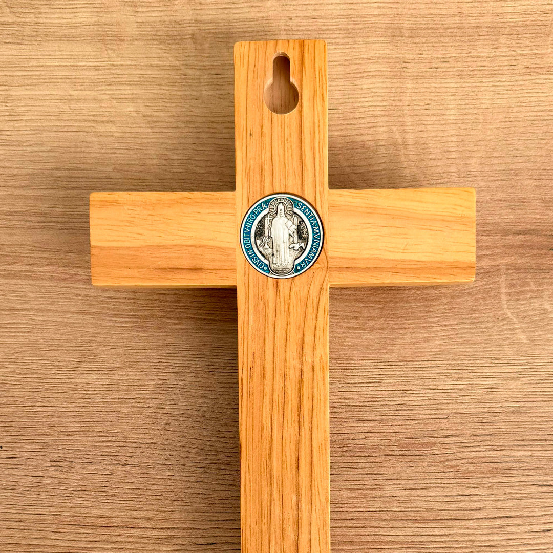 Wall Crucifix with Saint Benedict Medal (Resin-Coated) – 12"