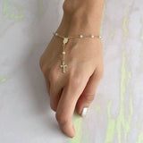 Golfi Gold-Plated Rosary Bracelet with White Glass Pearls