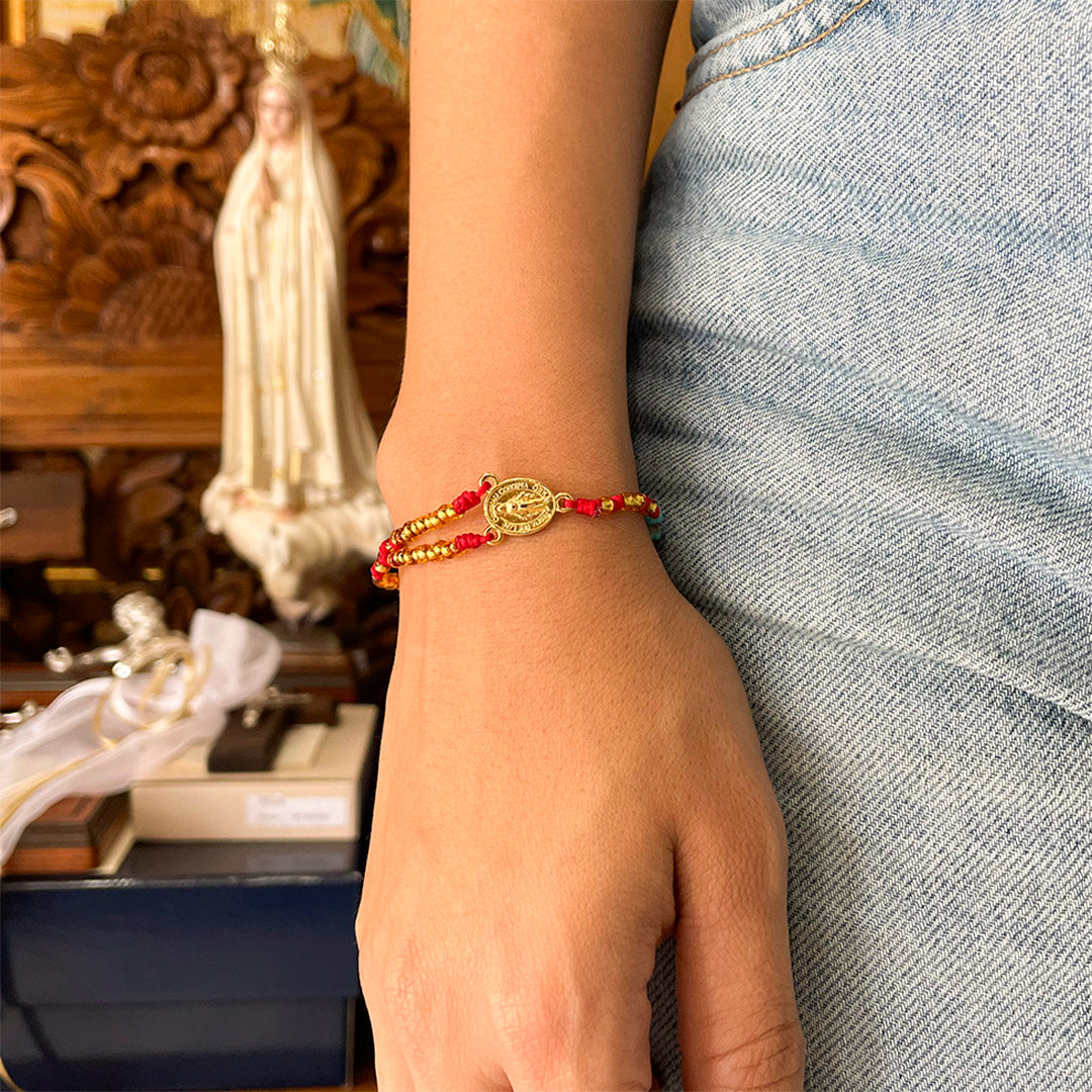 Rosary Bracelet with Czech Beads and Thread