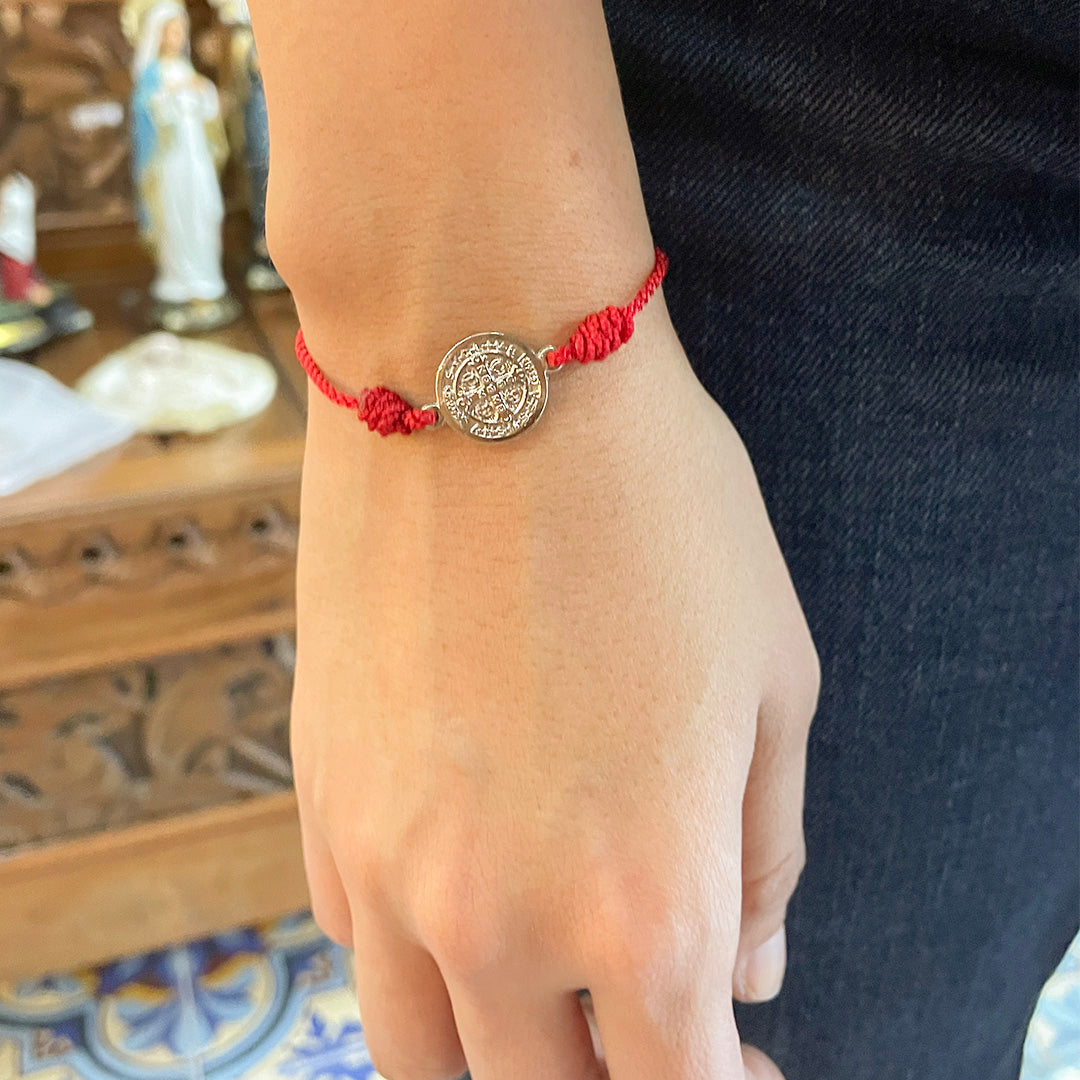 Set of Two Thread Bracelets with Saint Benedict Medal