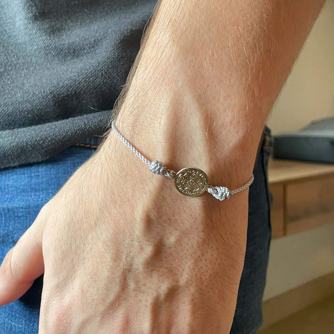 Set of Two Thread Bracelets with Saint Benedict Medal