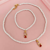 White Pearl Necklace and Bracelet Set with the Virgin Child Medal