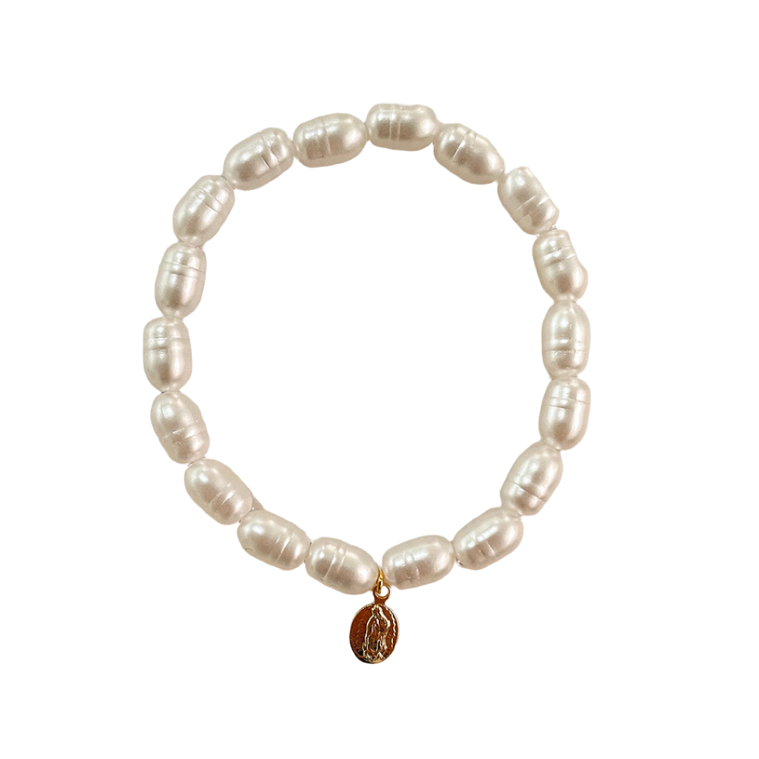 Imitation Freshwater Pearl Bracelet with Our Lady of Guadalupe Medal