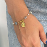 Natural Aquamarine Stone Chain Bracelet with Religious Medal