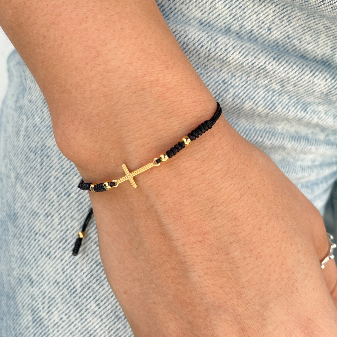 Cord Bracelet with Gold Cross