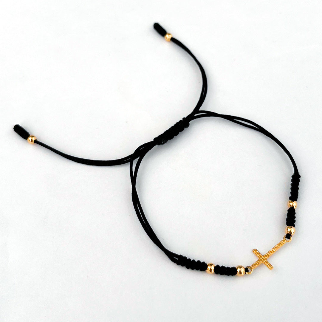 Cord Bracelet with Gold Cross