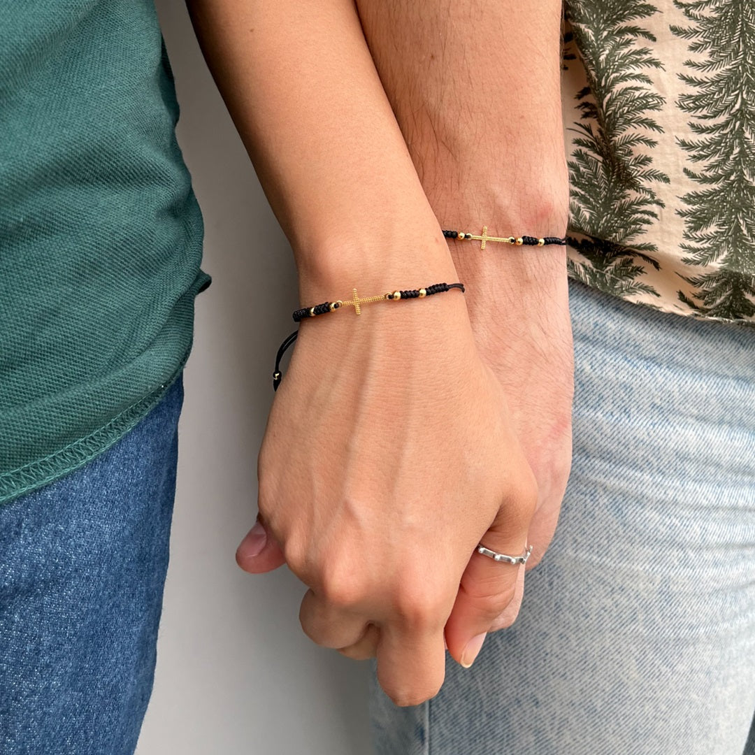 Cord Bracelet with Gold Cross