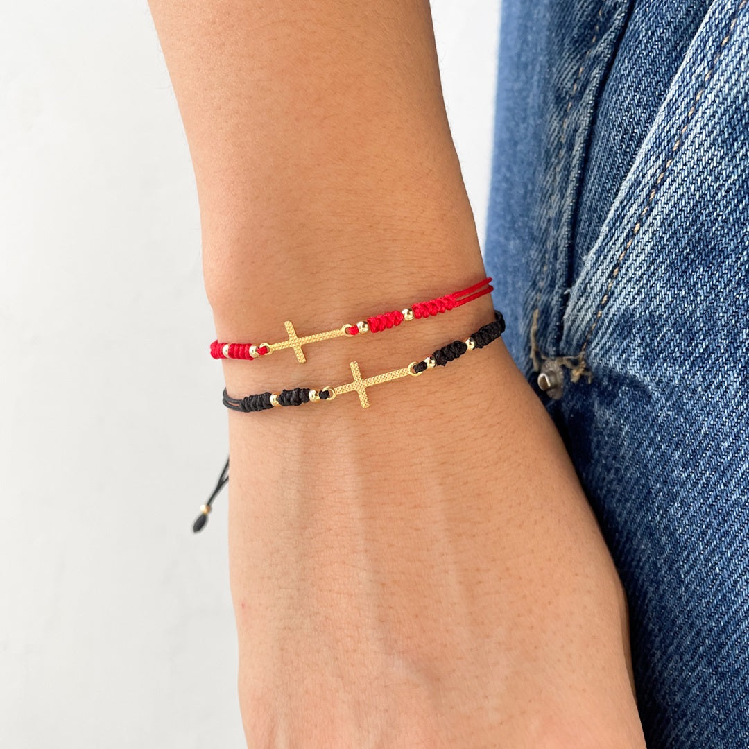 Cord Bracelet with Gold Cross