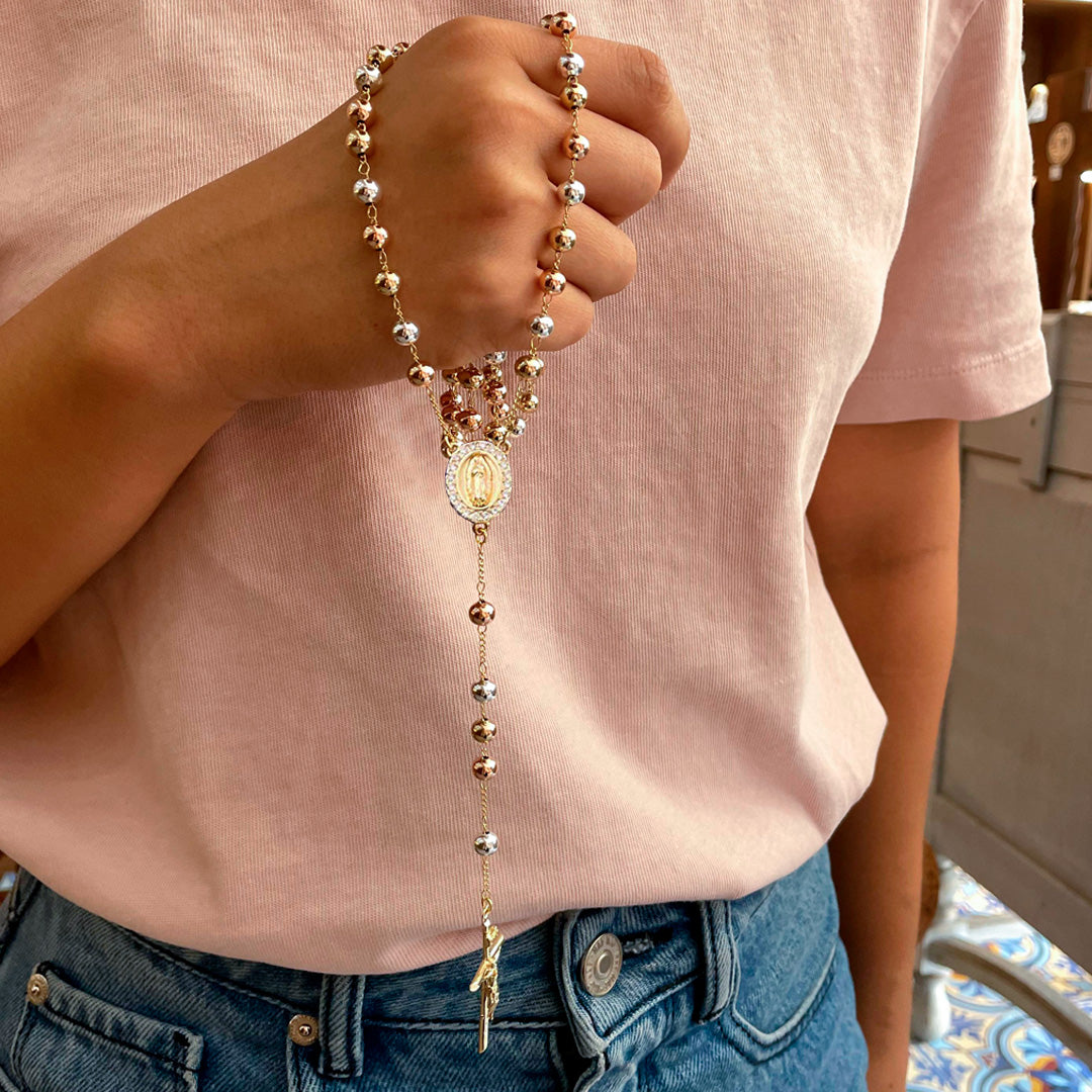 Rosary with Three Gold Finish (Gold, White, and Rose)