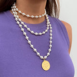 Glass Pearl Necklace with St. Benedict Medal - 27.5” (70 cm)