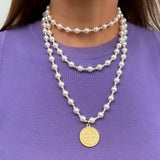 Glass Pearl Necklace with St. Benedict Medal - 27.5” (70 cm)