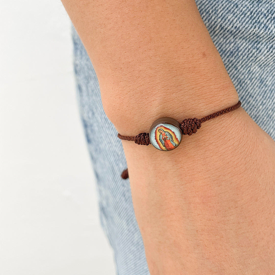 Brown Thread Bracelet with Resin Medal