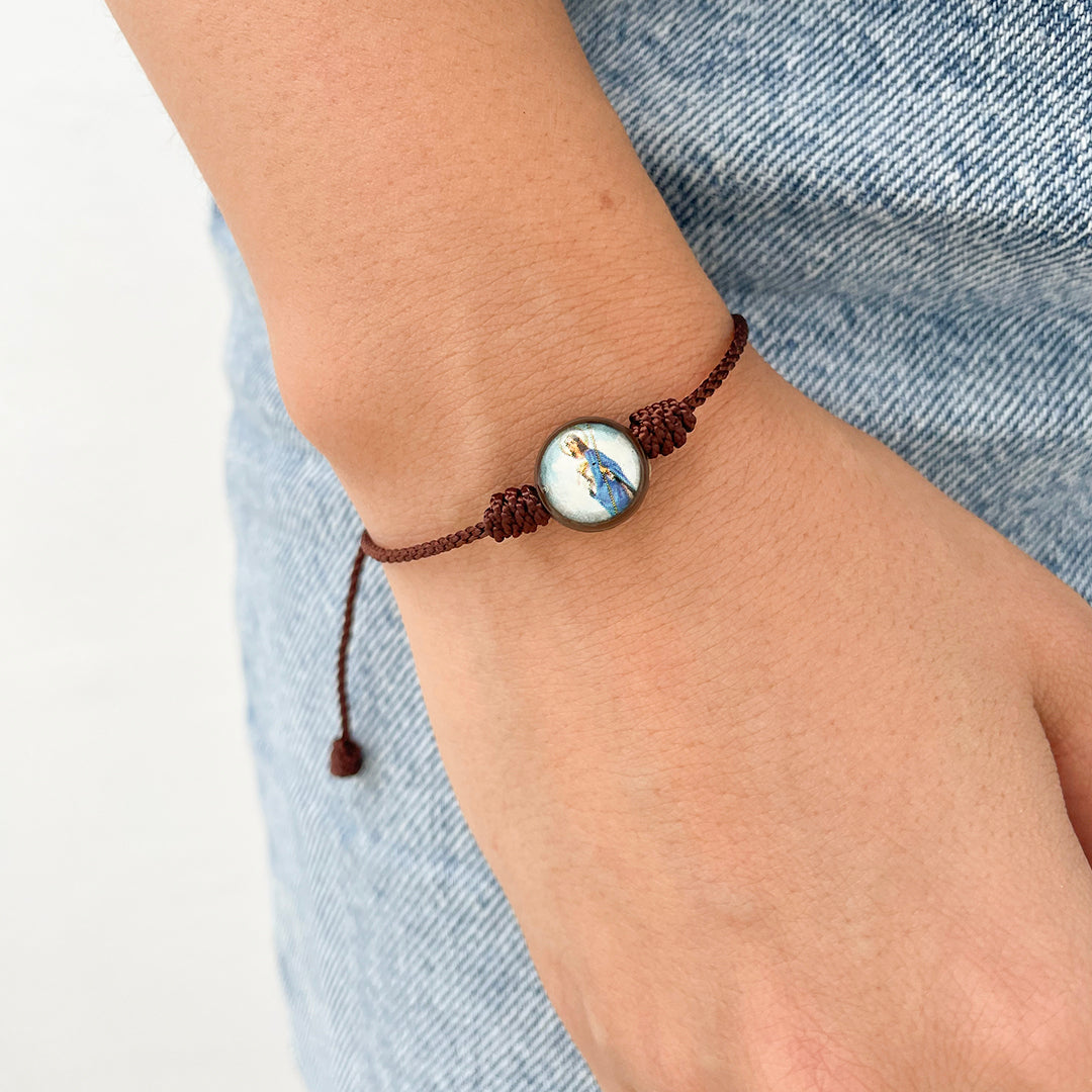 Brown Thread Bracelet with Resin Medal