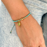 Beaded Bracelet with Waxed Cord and Gold-Plated Medal