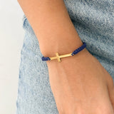 Woven Bracelet with Gold Steel Cross