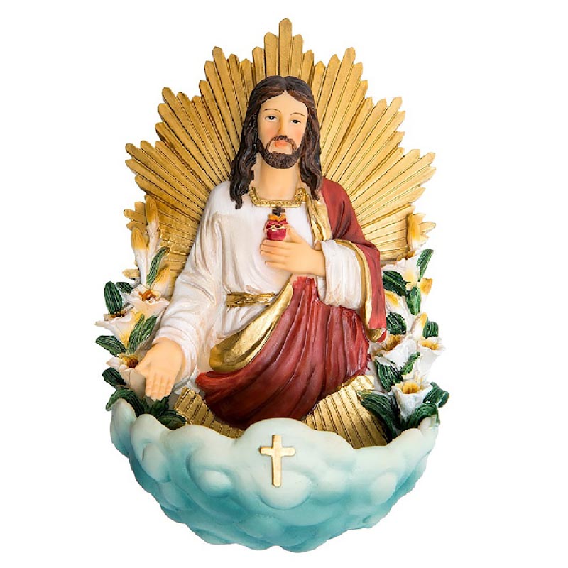 Wall Plaque with Holy Water Font Featuring the Sacred Heart of Jesus