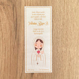 Pack of 12 Bookmark-Style Cards for First Communion featuring the Rosa Mystica Virgin - VII Sacraments Edition