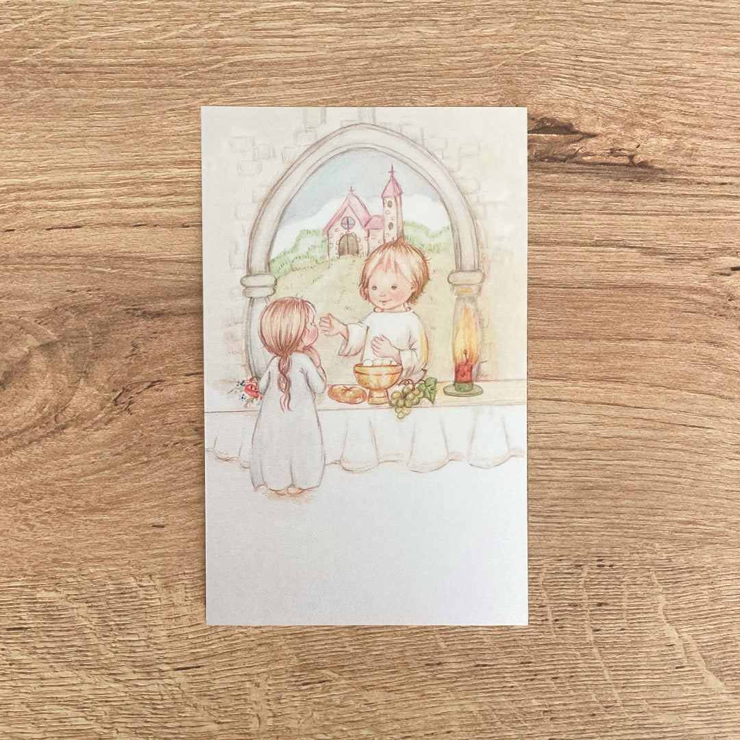 Spanish-Style Communion Card with Altar Illustration - Pack of 10 Units