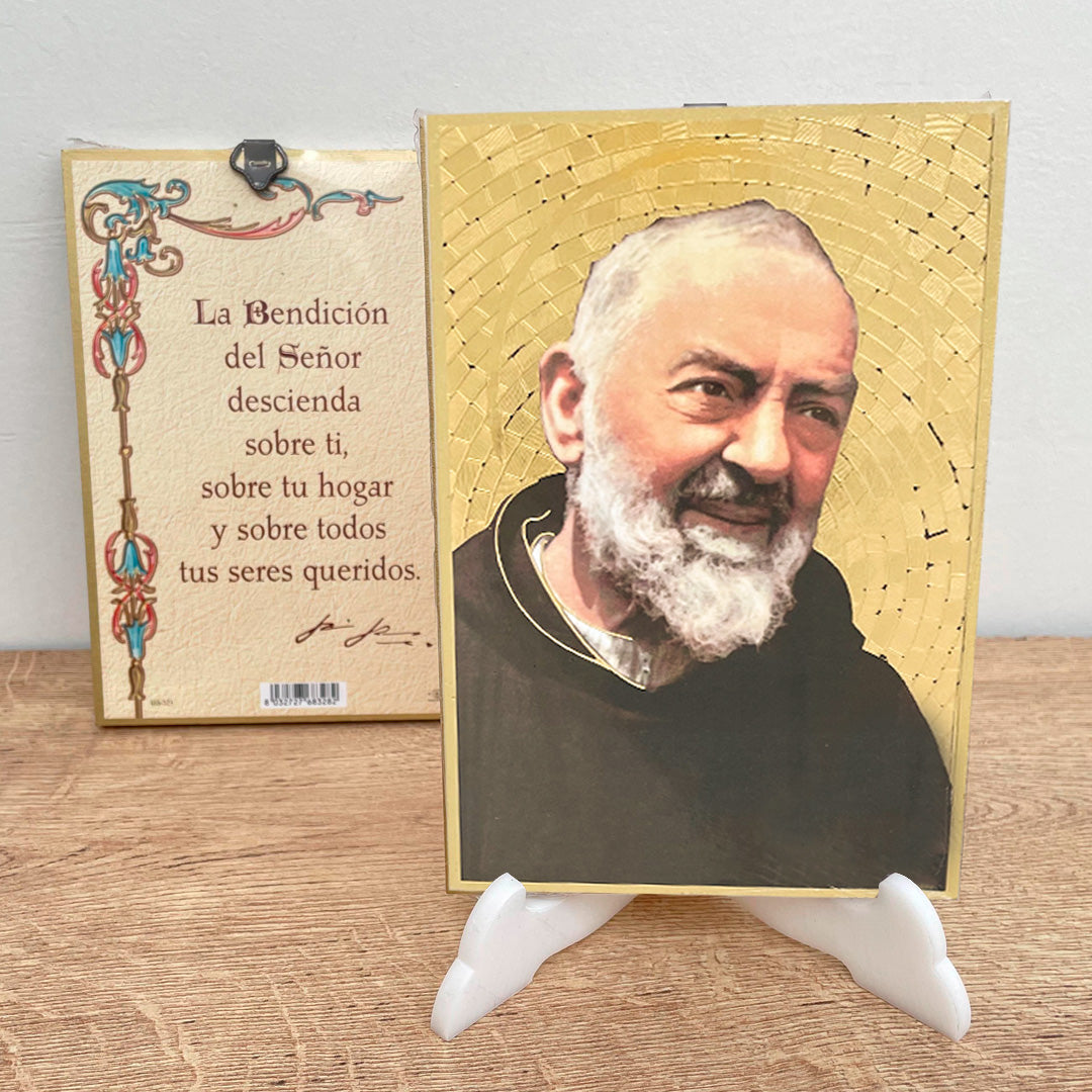 Wooden Hanging Plaque with Padre Pio's Image and Prayer