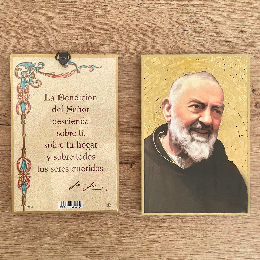 Wooden Hanging Plaque with Padre Pio's Image and Prayer