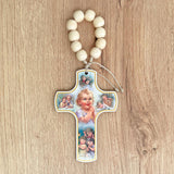 Souvenir Angels Cross in Wood with Rosary x 6 Units