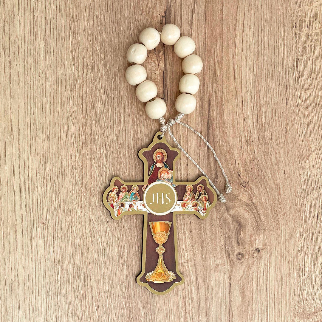 Last Supper Cross in Wood with Rosary x 6 Units