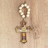 Last Supper Cross in Wood with Rosary x 6 Units