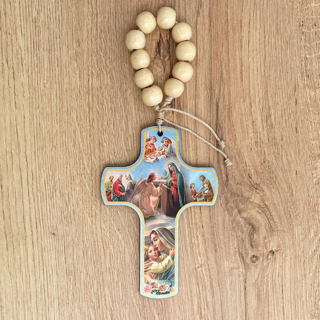 Souvenir Jesus' Life Cross in Wood with Rosary x 6 Units