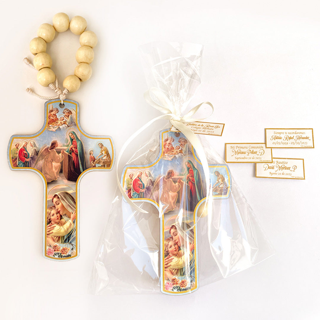 Souvenir Jesus' Life Cross in Wood with Rosary x 6 Units