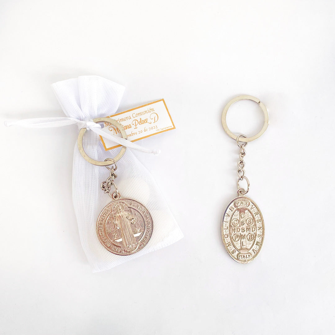 Keychain with St. Benedict Medal - Round or Oval (Set of 6 Units)