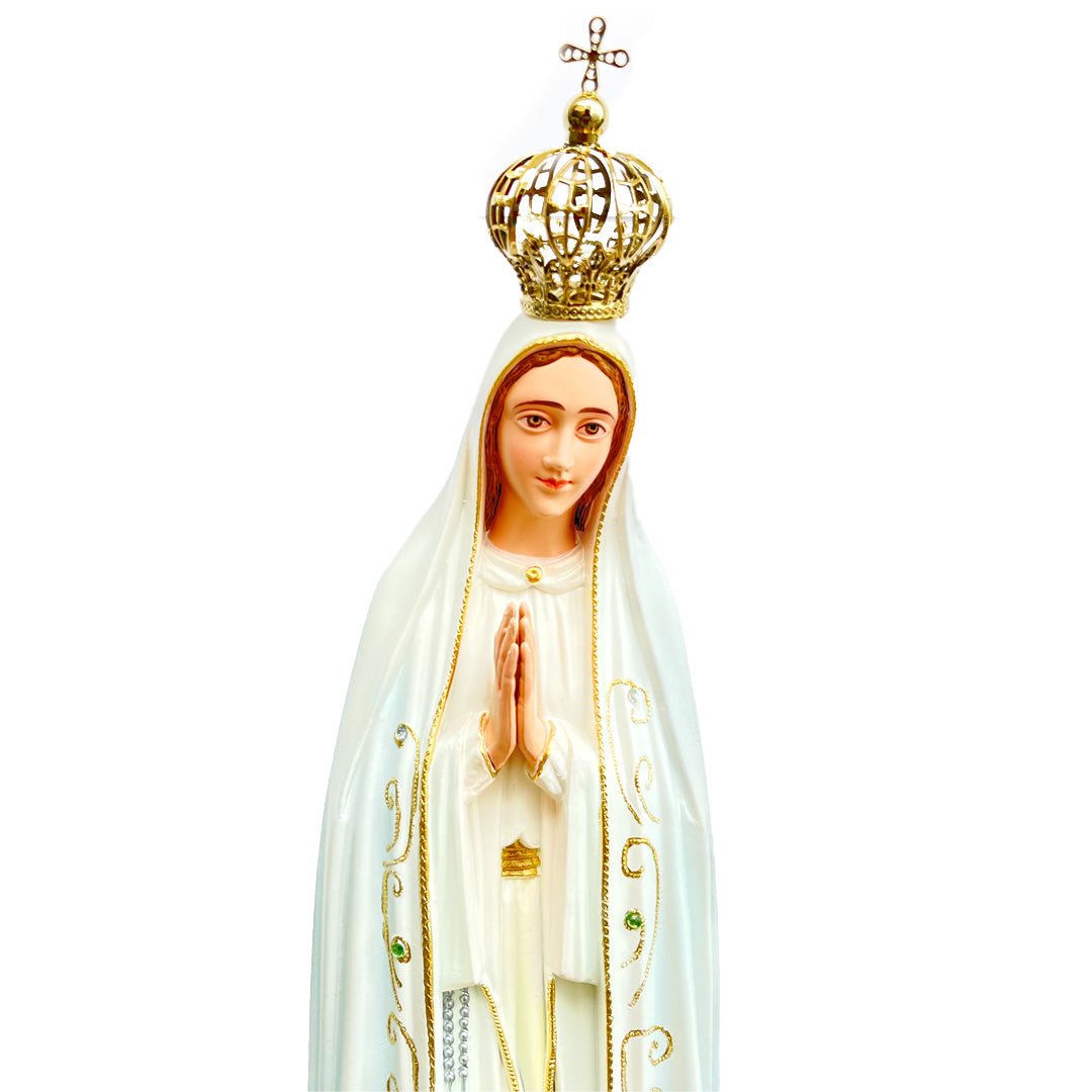 Our Lady of Fatima Statue with White Mantle and Hand-Painted Eyes - 23.6” (60 cm)