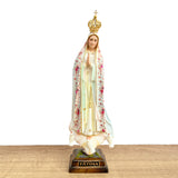 Our Lady of Fatima Statue with Pink Flowers - 11” (28 cm)