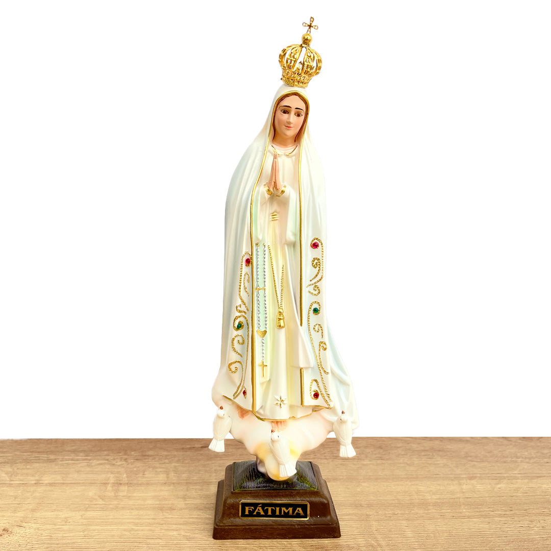 Our Lady of Fatima Statue with White Mantle - 11” (28 cm)