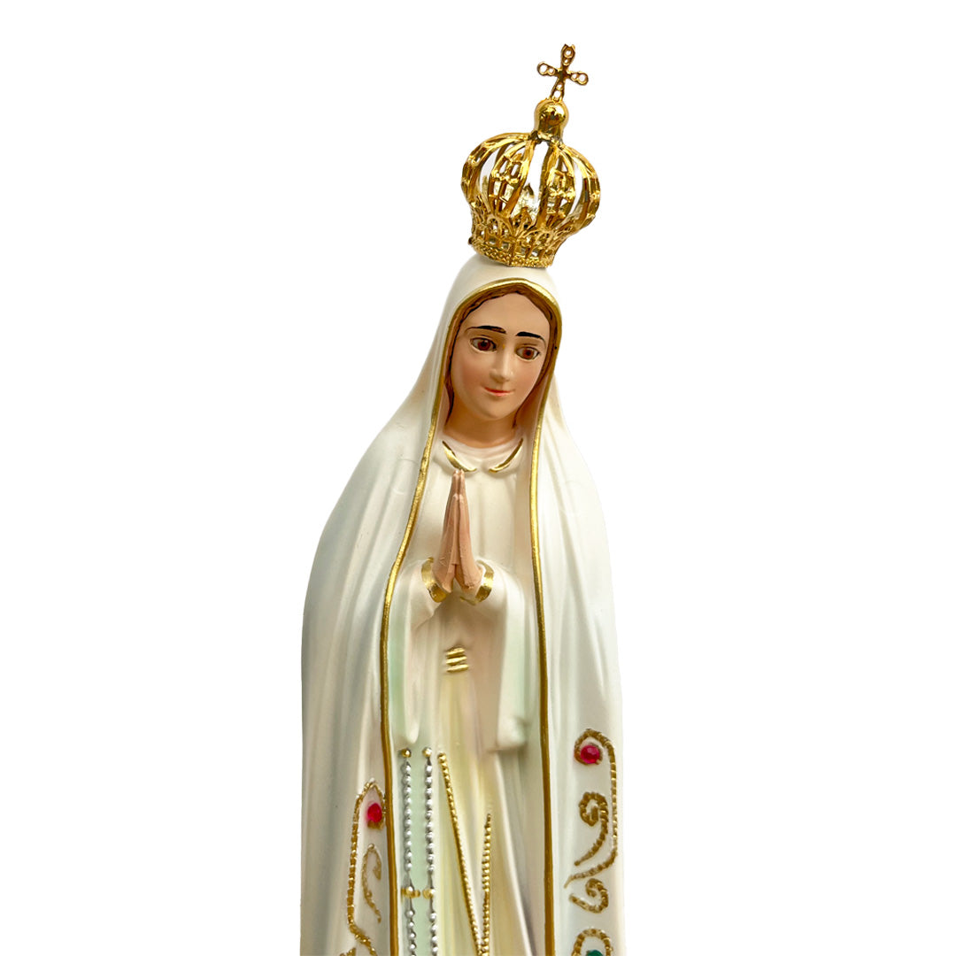 Our Lady of Fatima Statue with White Mantle - 11” (28 cm)