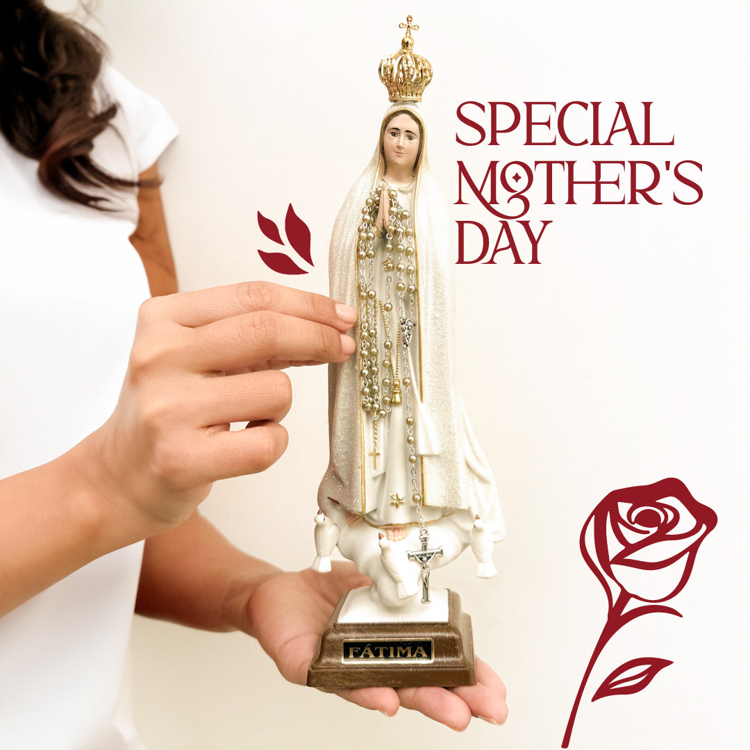 Our Lady of Fátima Statue with Italian Glass Pearl Rosary