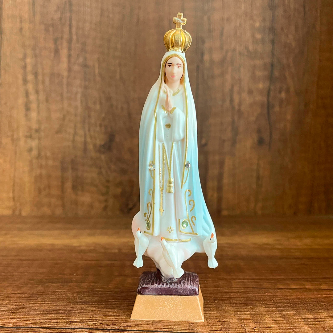 White Our Lady of Fátima Statue - 4.3” (11 cm)