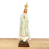 Our Lady of Fatima Statue with White Mantle and Painted Eyes - 11” (28 cm)