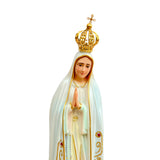 Our Lady of Fatima Statue with White Mantle and Painted Eyes - 11” (28 cm)