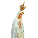 Our Lady of Fatima Statue with White Mantle and Glitter Details - 11” (28 cm)