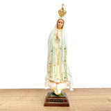 Our Lady of Fatima Statue with White Mantle and Glitter Details - 11” (28 cm)