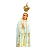 Our Lady of Fatima Statue with White Mantle and Glitter Details - 11” (28 cm)