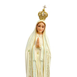 Our Lady of Fatima Statue with White Mantle and Glitter Details - 19.6” (50 cm)