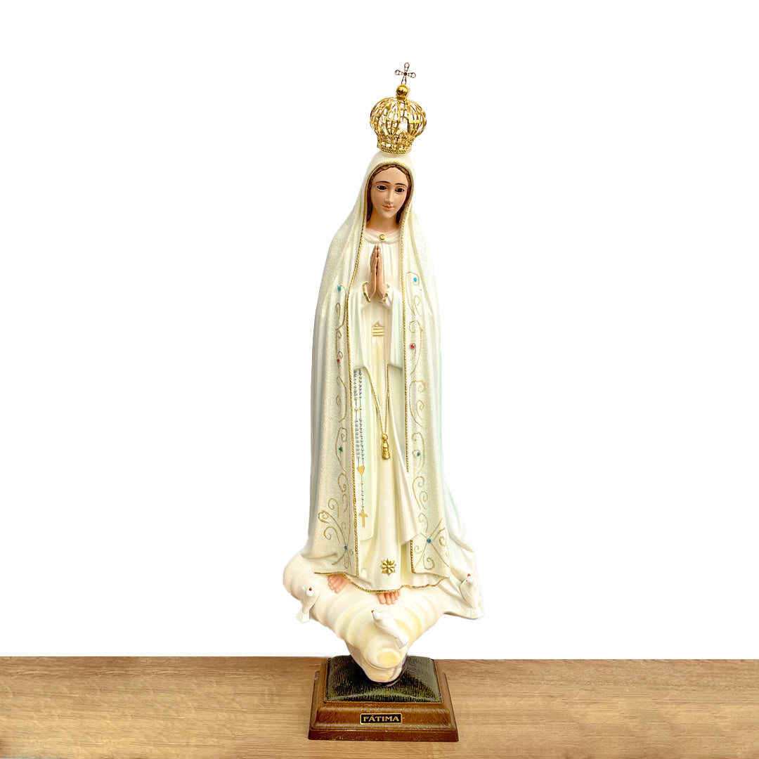 Our Lady of Fatima Statue with White Mantle and Frosted Details - 23.6” (60 cm)